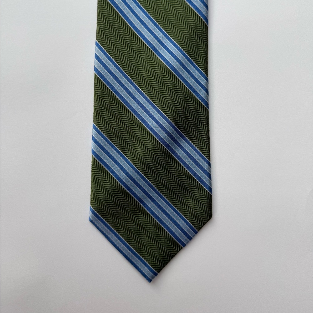 Brooks Brothers Olive and Sky Blue Striped Tie